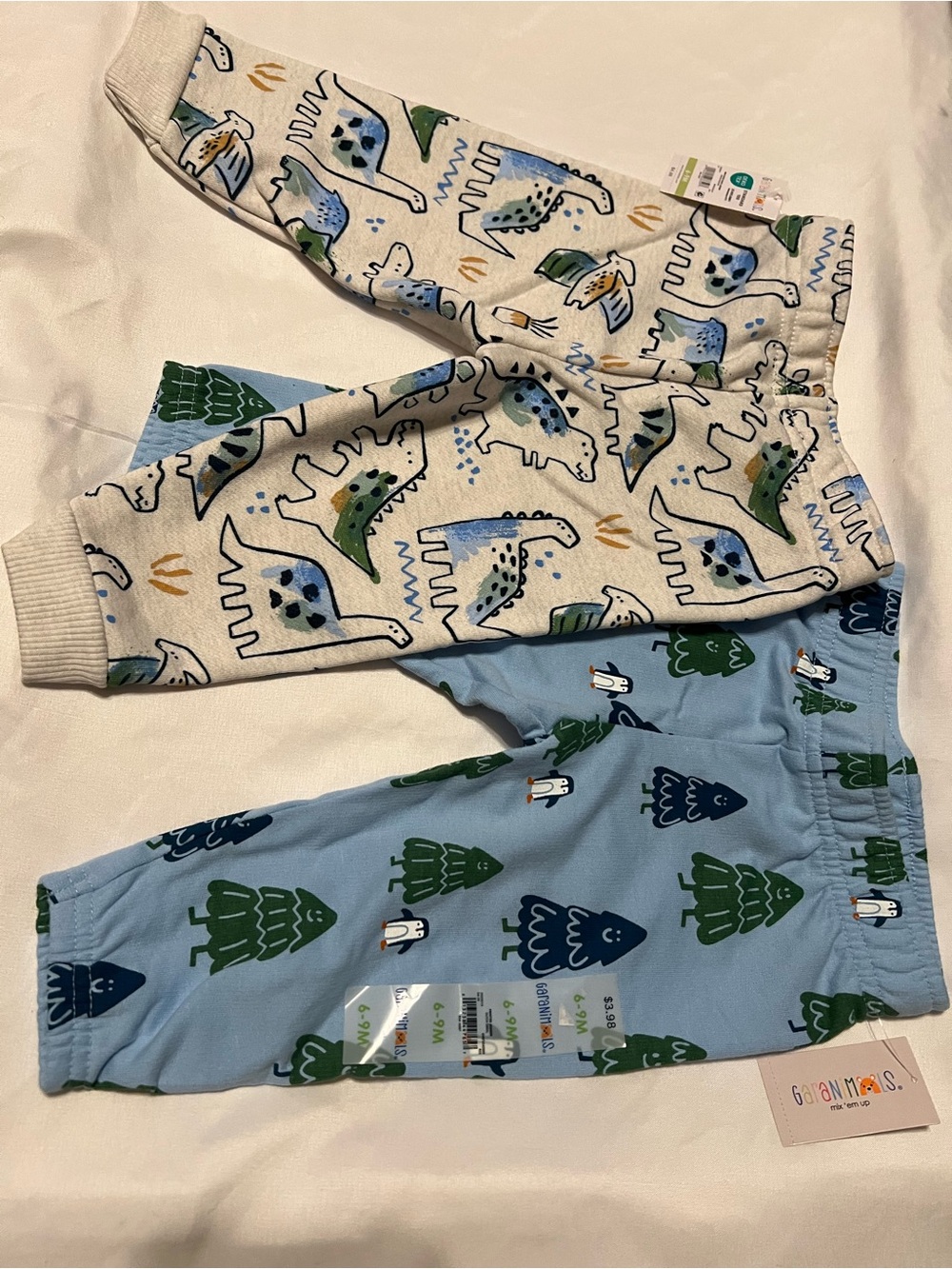 Garanimals Two-Pack Kids Pajama Pants in Blue & Cream with Dino and Tree Prints